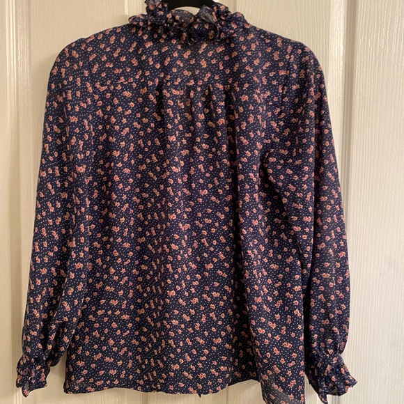 Navy blue Floral blouse with long sleeves - Picture 2 of 3